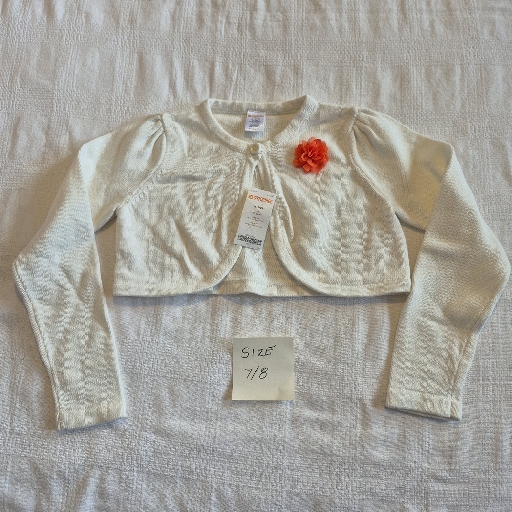 Gymboree girls size 7/8 or Medium shrug white sweater with orange flower NWT